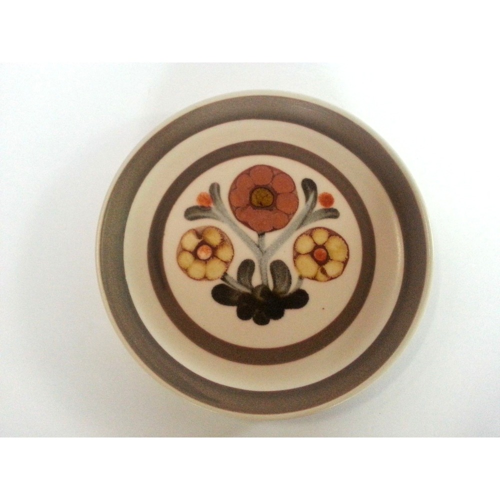 Vtg Denby Langley MAYFLOWER Dessert Plate Retro Mod Floral Brown Cream 6.5"